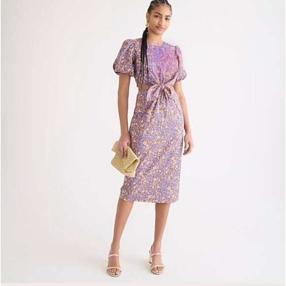 J. Crew Dresses & Skirts - J.Crew Cutout Cotton Poplin Dress  Midnight Floral Puff Sleeve Size 14 New NWT